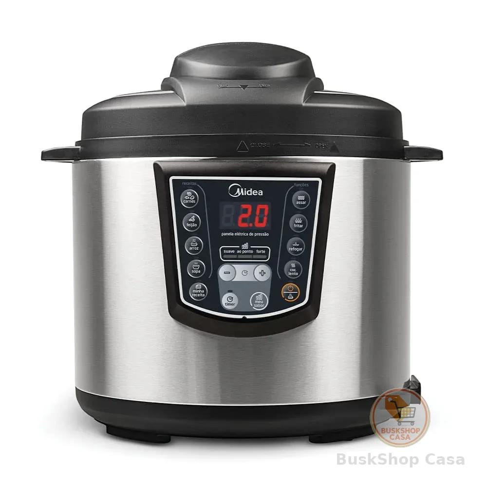 Midea Panela de Pressão Elétrica 6L Digital, Inox/Preto, 110v,