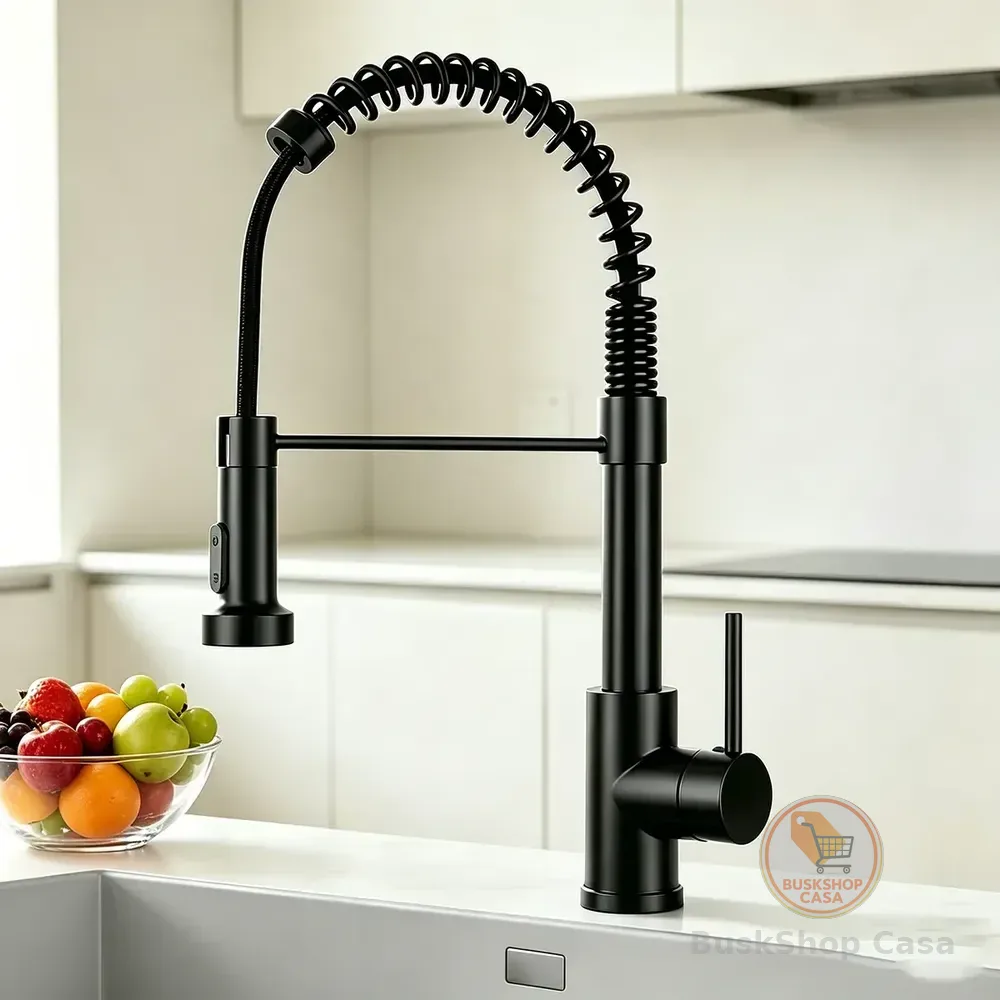 Torneira Cozinha Gourmet Bancada Flexível Monocomando Pia Preto Fosco