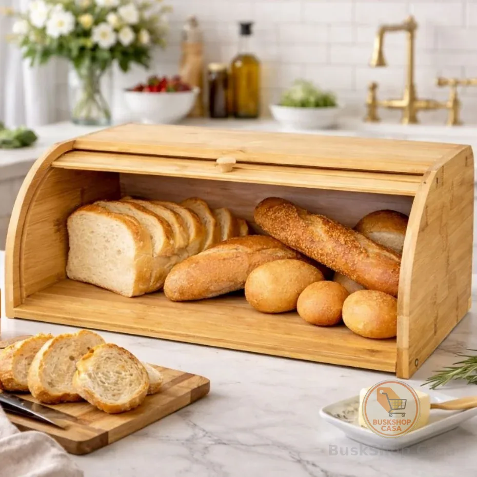 Porta Pão Grande Com Tampa Retrátil Em Madeira Organizador De Cozinha.
