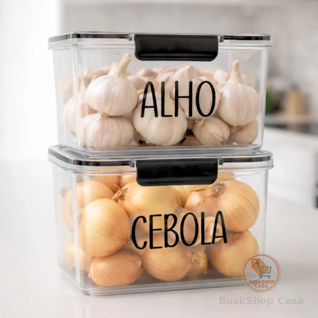 Organizador Multiuso de Geladeira 1,9L - Pote Hermético com Etiqueta, Porta Alho | Avulso ou Kit