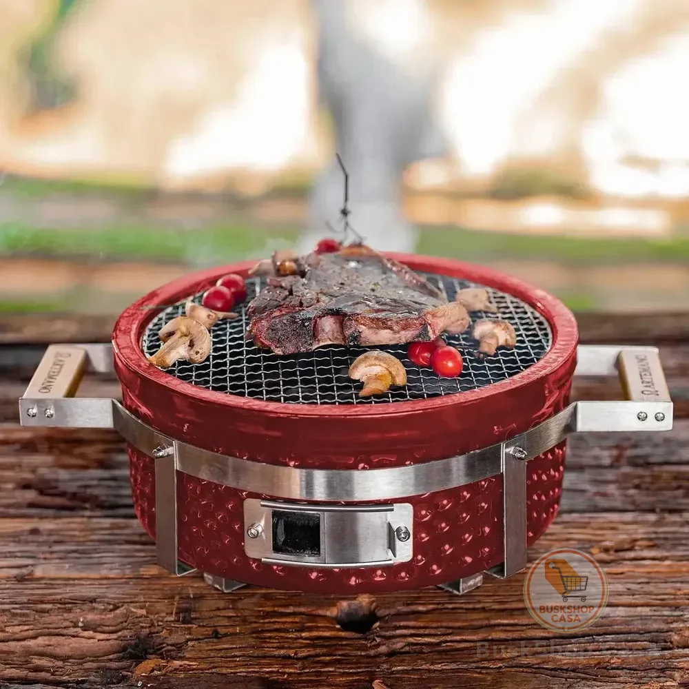 Churrasqueira Portátil Hibachi Redonda Vermelha Artemano Bordô