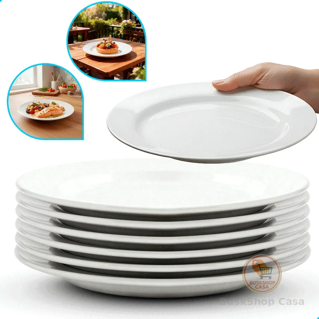 Jogo Kit 06/12/24 UN Pratos Raso Branco Vidro Duralex Menu Temperado Opaline Almoço Jantar Hotel