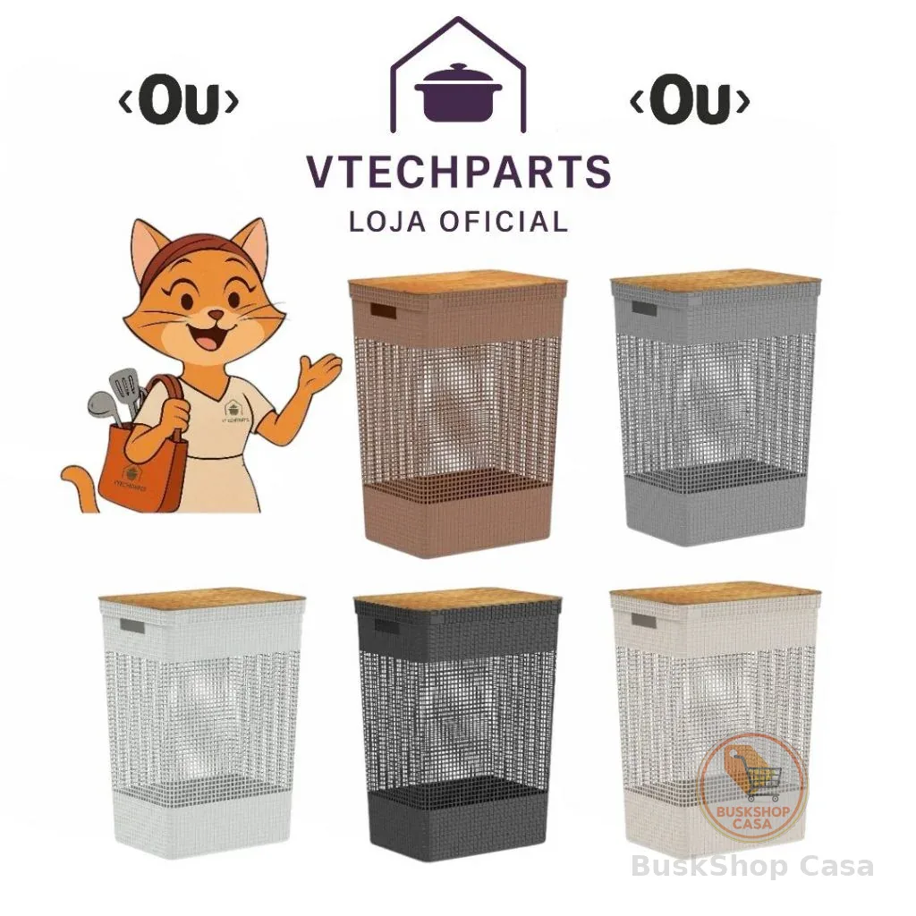 Cesto De Roupas OU Grid Com Tampa De Bambu 49 Litros 5 cores disponíveis