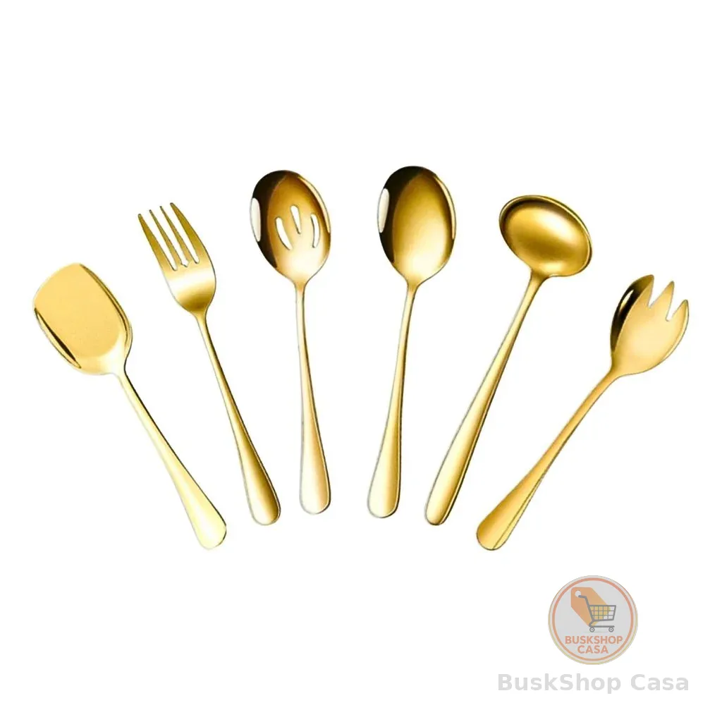 Talheres De Aço Inox Dourado Garfo De Colher De Macarrão Para Salada Na Cozinha Talheres De Bom Gosto