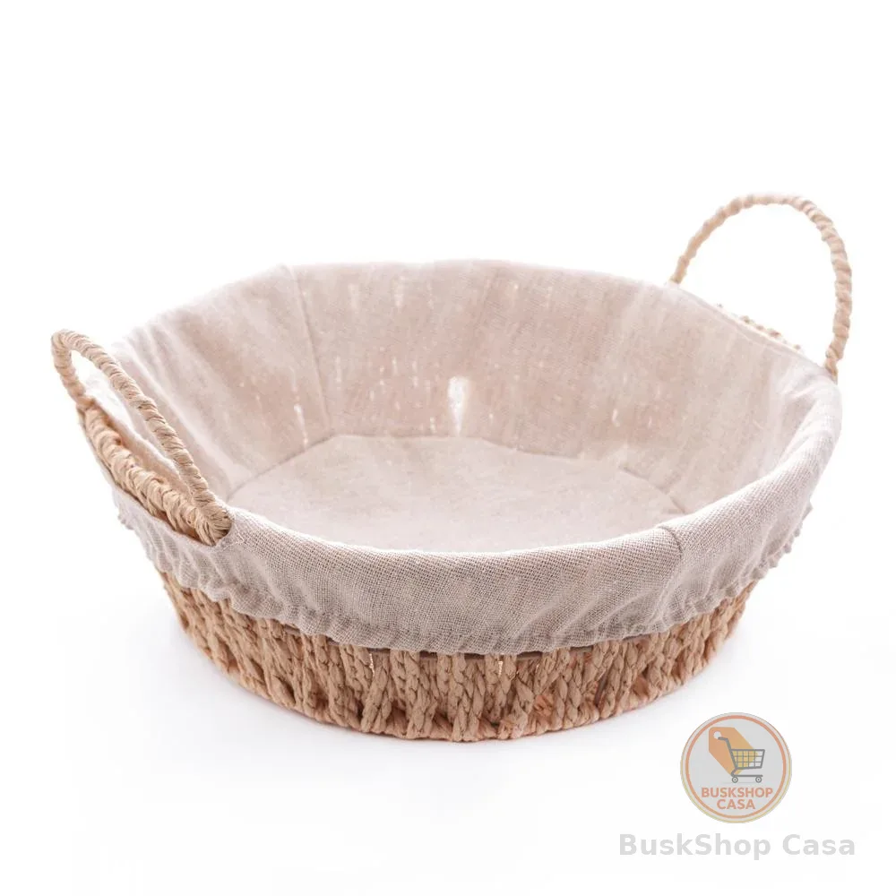 Cesta Redonda com Alça e Forro Tecido Bege Organizadora Decoração 27cm - Wolff
