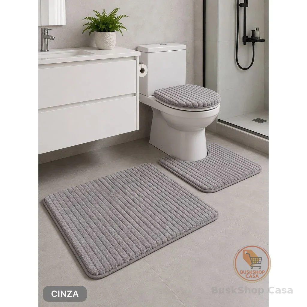 Tapete para Banheiro Canelado kit com 3 peças Antiderrapante Super Soft  Peças Algodão e Pelúcia