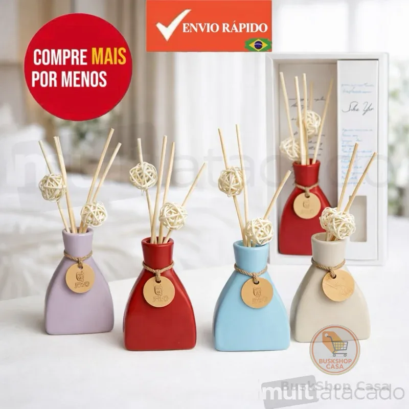 Vaso Difusor de Cerâmica Luxo + 6 varetas purificador cheirinho difusor de ambiente