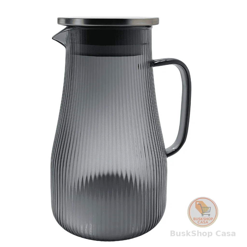 Jarra De Vidro Borossilicato Tampa Inox 1,5l Listras Fumê