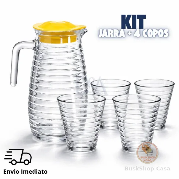 Kit Conjunto Premium 5 Peças Jarra 900ml + 4 Copos 250ml Vidro Texturizado Sofisticado