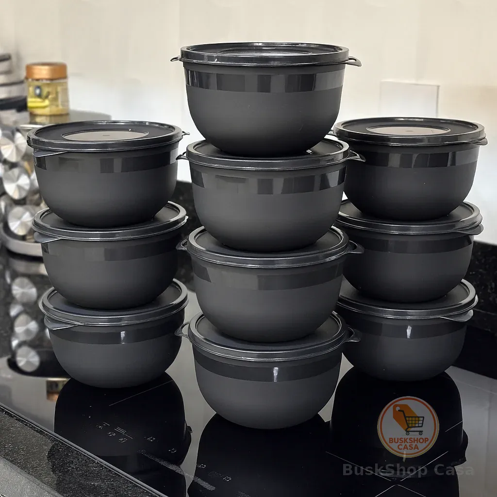 Kit 10 Potes Bowl 1300ml Plástico com Tampa – Marmita Cozinha, Freezer,  Micro-ondas e  Lava-Louças.