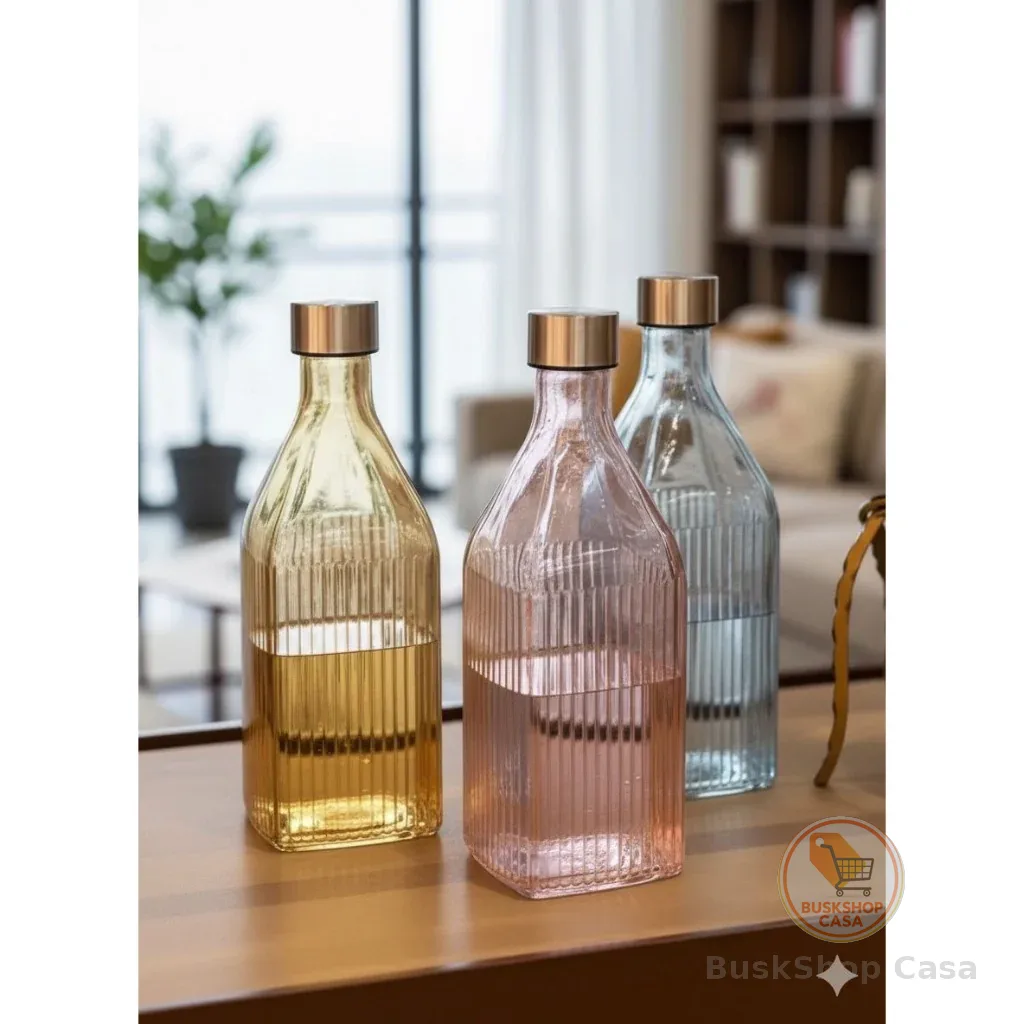 Garrafa De Vidro Scotch 1 Litro Quadrada Canelada Tampa Inox Água Suco Para Geladeira