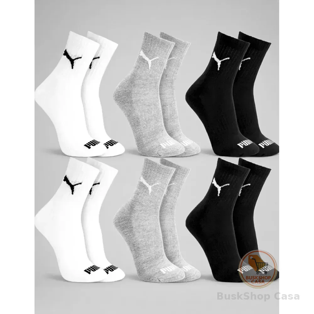 Kit 6 Pares Meia Puma Masculina Cano Médio Alto Longo Branca 6 Pares Sortidos 34 A 39