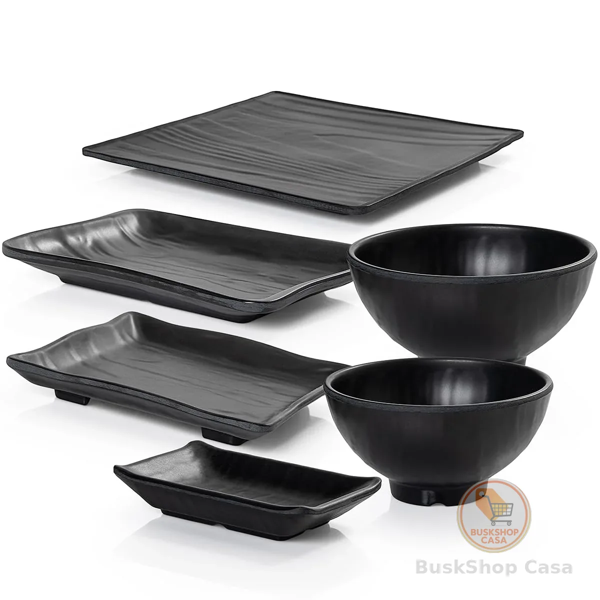 Jogo Oriental Para Servir 30 Peças 100% Melamina Black Gourmet Mix