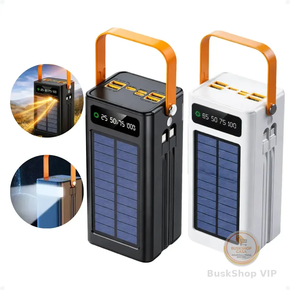 Carregador Portátil Power Bank Solar Turbo 50.000mah Rápido Preto