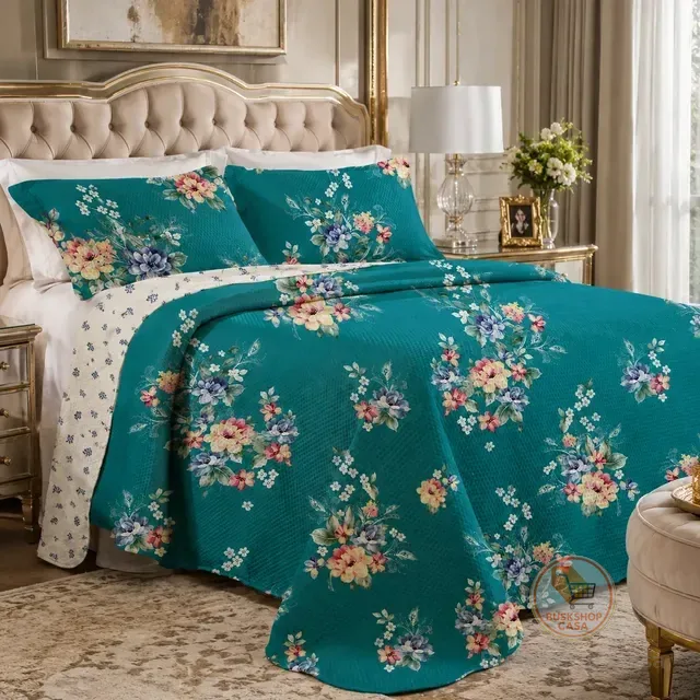 Kit Colcha Queen Bouti Cobre Leito Estampado 3 Peças Liso