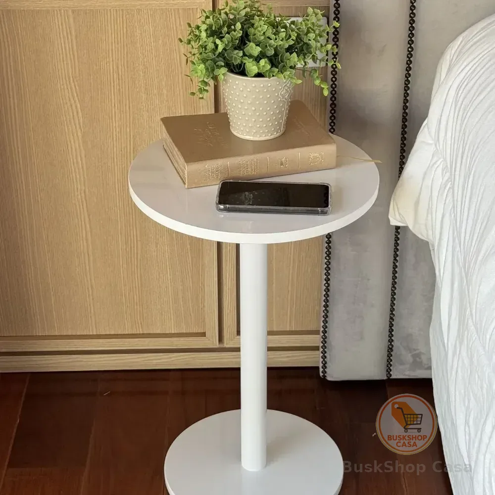 Mesa Lateral Luxo Decor Branca Mdf Redonda Apoio Sala Sofa