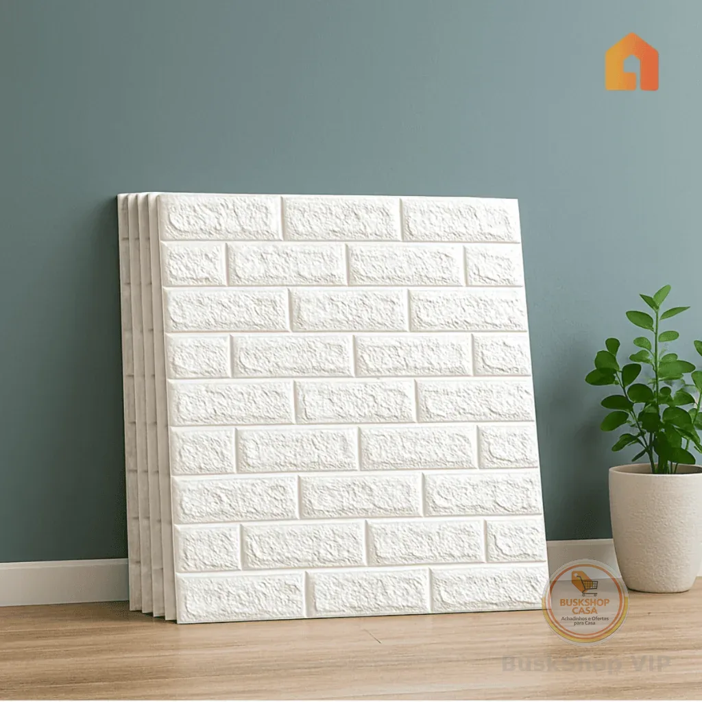 Placa 3D Tijolo 77x70 Branco Adesivo Autocolante Decoração Quarto Sala