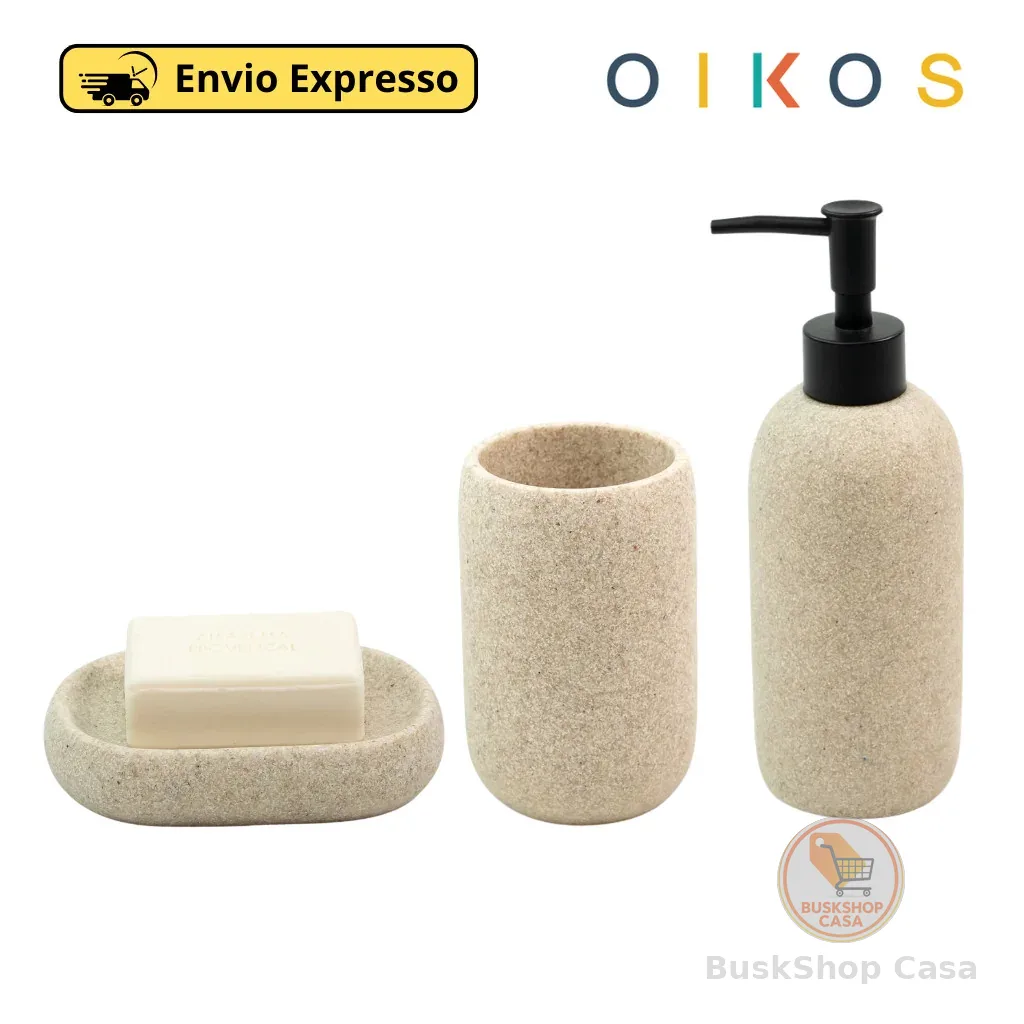Kit De Banheiro e Lavabo Em Resina Saboneteira Porta Sabonete Líquido Porta Objetos - Oikos
