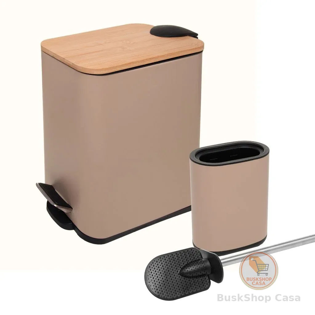 Lixeira Redonda ou Retangular com Pedal e Tampa de Bambu 5L opção com Escova Sanitaria - Lyor