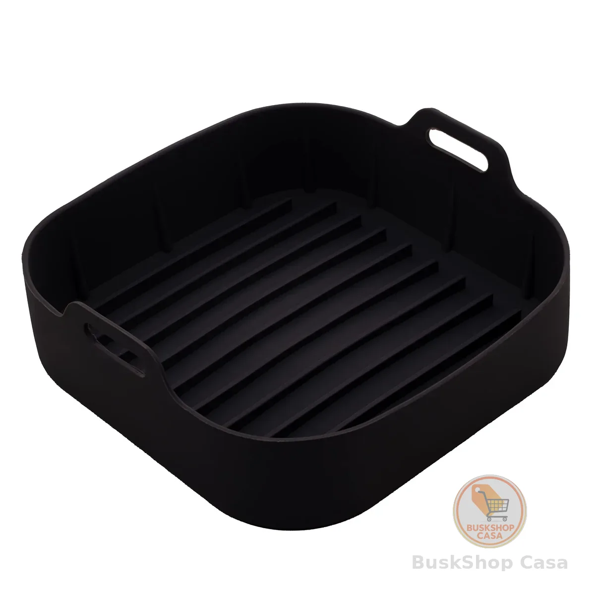 LYOR - Forma Quadrada de Silicone para Air Fryer Preta 20Cm x 7Cm
