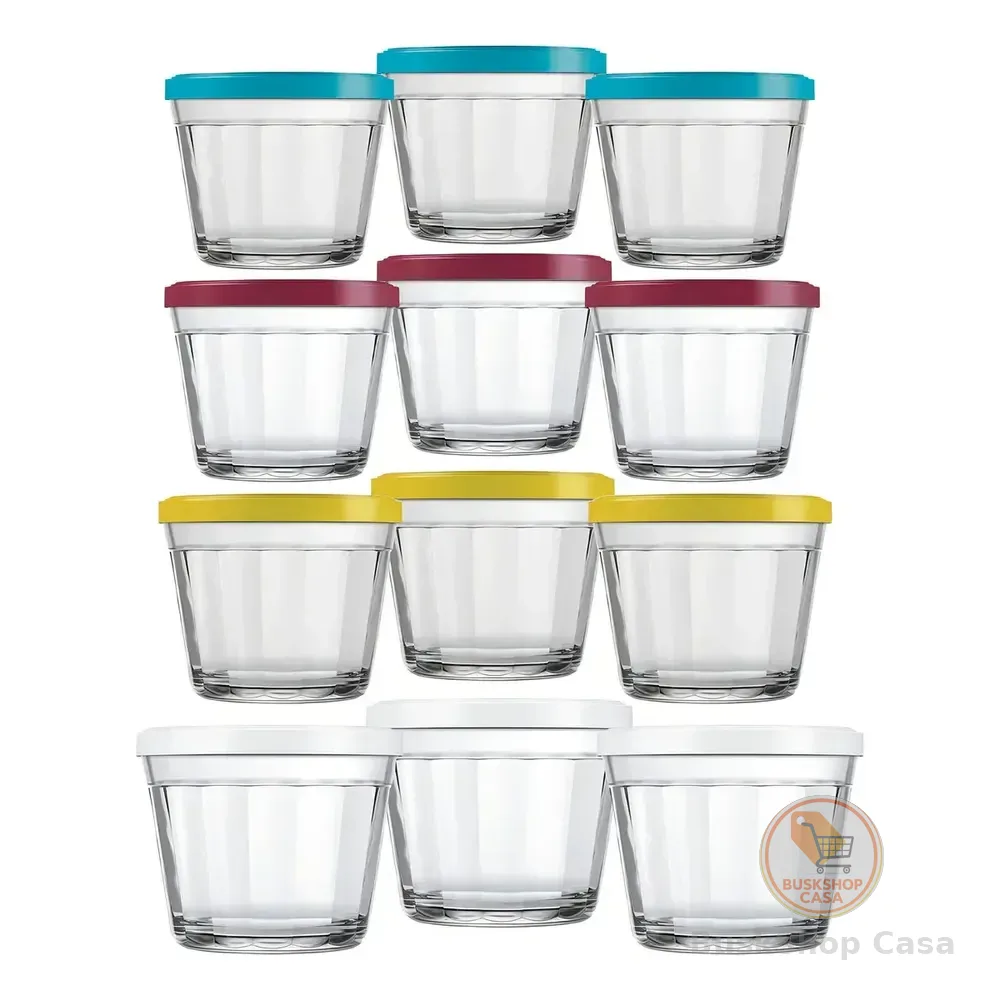Kit 12 Tigelas De Vidro Potes Americano Congelar Tampa 150ml