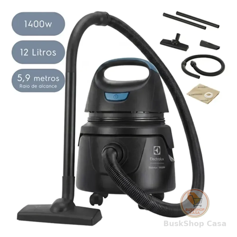 Aspirador De Pó E Água Electrolux Compacto Potente 1400w Função Sopro 12l Total 5l Útil Protetor Térmico Awd01 Preto/azul 220v