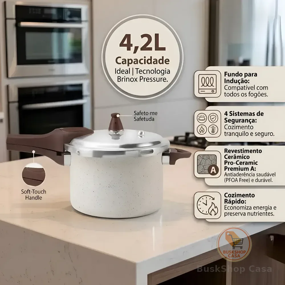 Panela Pressao Brinox Ceramica 4,2l Inducao 3 Seguranças