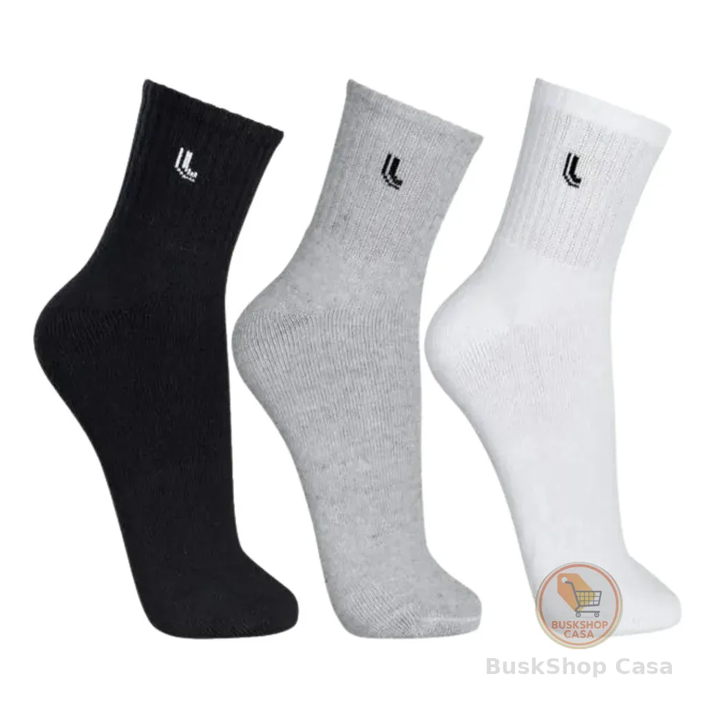 Kit 3 Pares Meia Cano Médio Algodão Social Calçado Tênis Lupo Sapato Pé Casual Inverso Roupa Masculino Feminina Viagem
