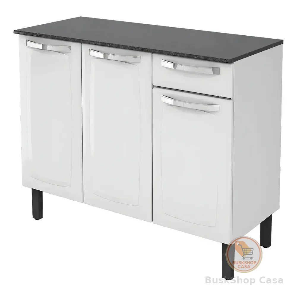 Balcão De Cozinha Itatiaia Aço 3 Portas 1 Gaveta Com Tampo De 105 Cm Modelo Rose Branco Neve