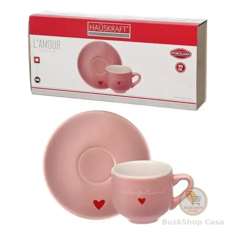Conjunto Café 12 Peças Hauskraft L'Amour Porcelana Rosa 90ml