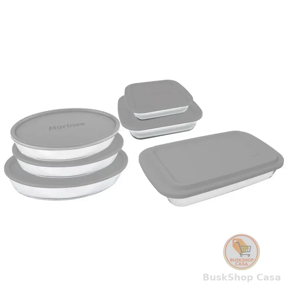 Conjunto Assadeiras 6 Peças De Vidro Com Tampa Cinza - Marinex