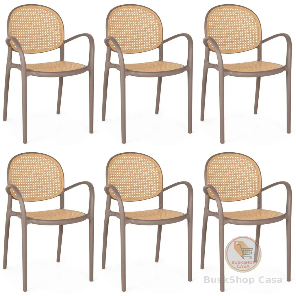 Kit 6 Cadeiras de Jantar Roma com Braço para Sala e Cozinha