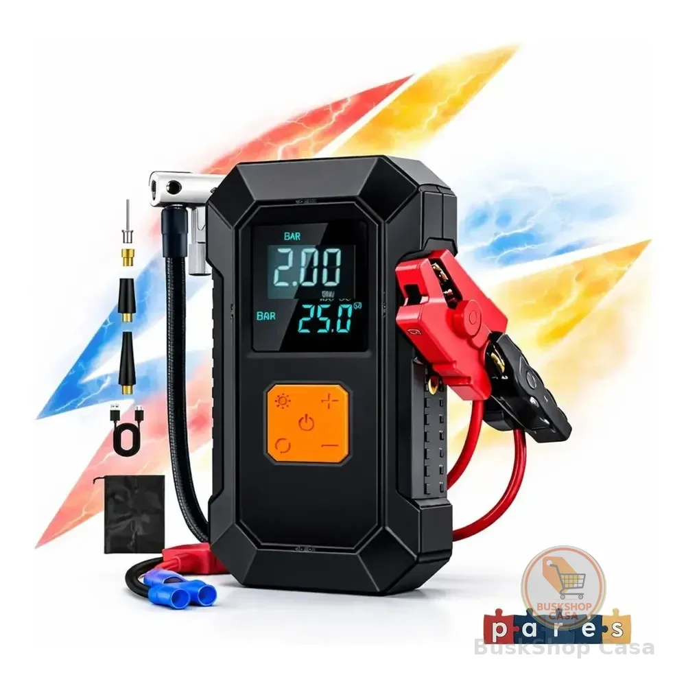 Auxiliar Partida Bateria Compressor Ar Inteligente Emergência Portátil Veicular Com Compressor De Ar, Pares Portátil Compressor Ar Veicular