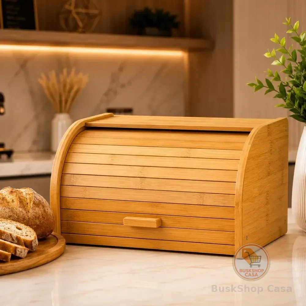 Porta Pão Com Tampa Retrátil De Bambu Armazenamento De Pães Bambu Liso