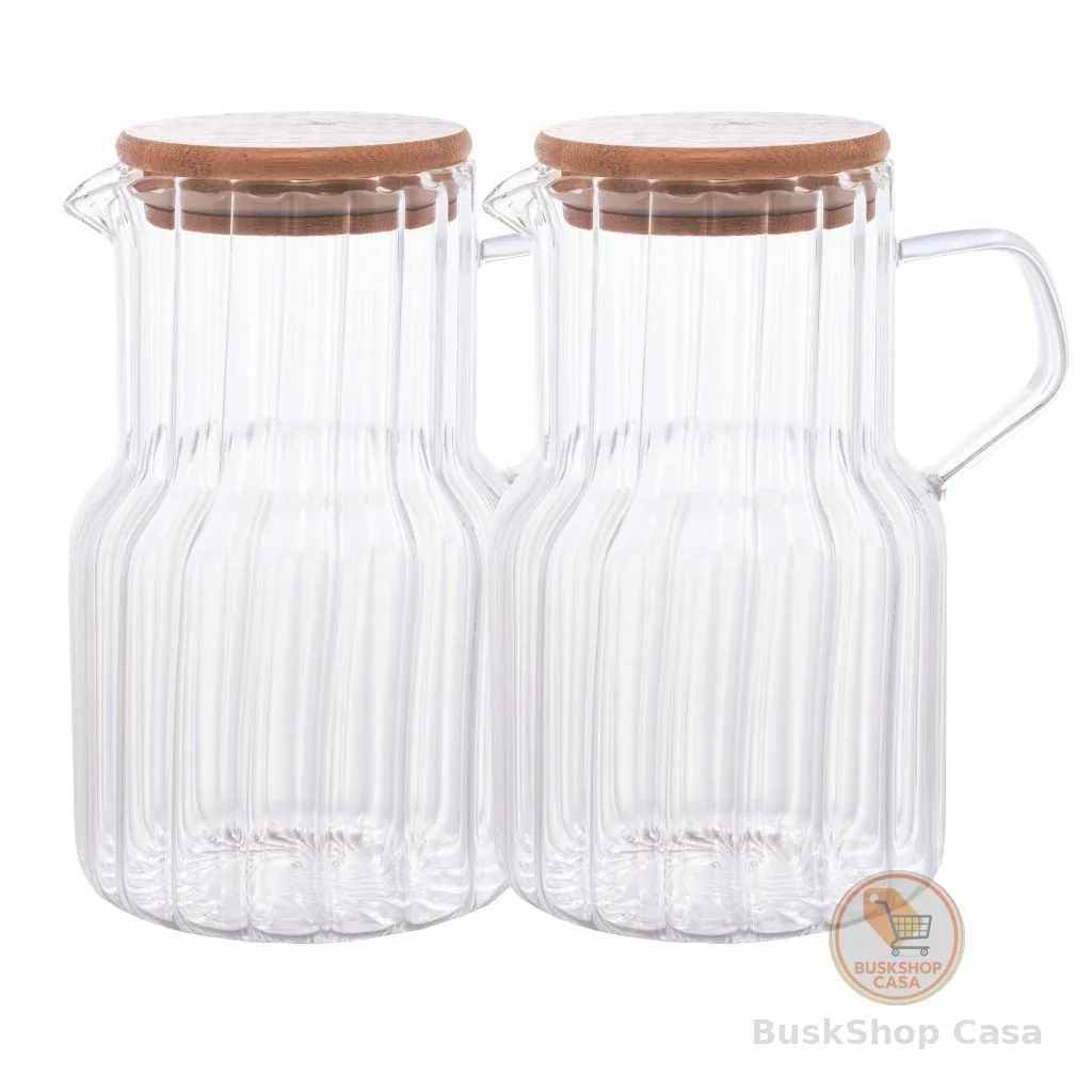 Jarra De Vidro Com Tampa Em Bambu Classic 18 ou 25cm  | Unitária e 2 Unidades | Lyor