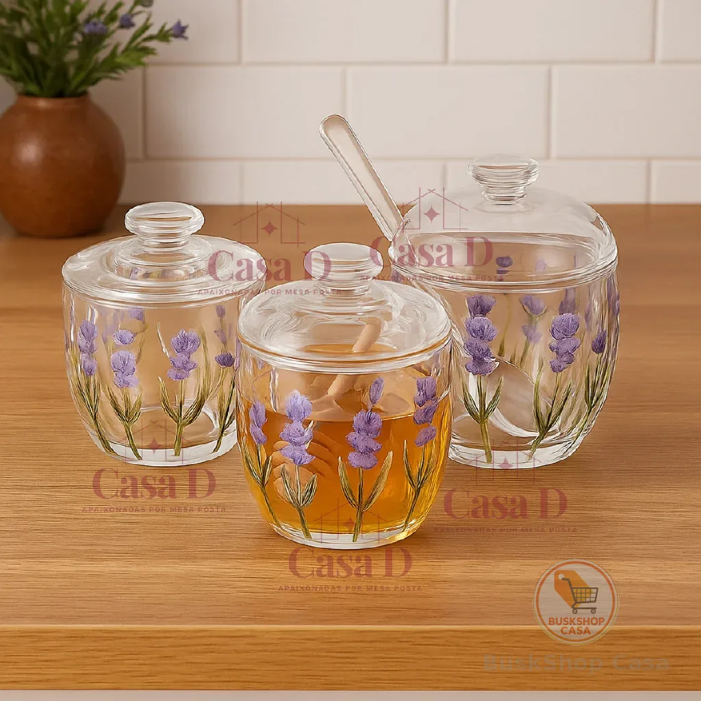 Kit Lavanda Lyor Açucareiro Meleira Manteigueira Francesa Café da Manhã Mesa Posta Requintado Luxo