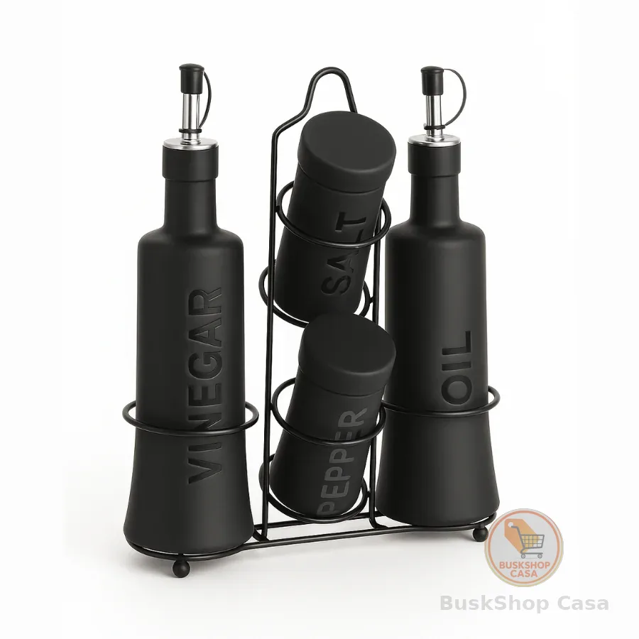 Kit 5 Peças Galheteiros E Saleiros Com Suporte Bico Dosador