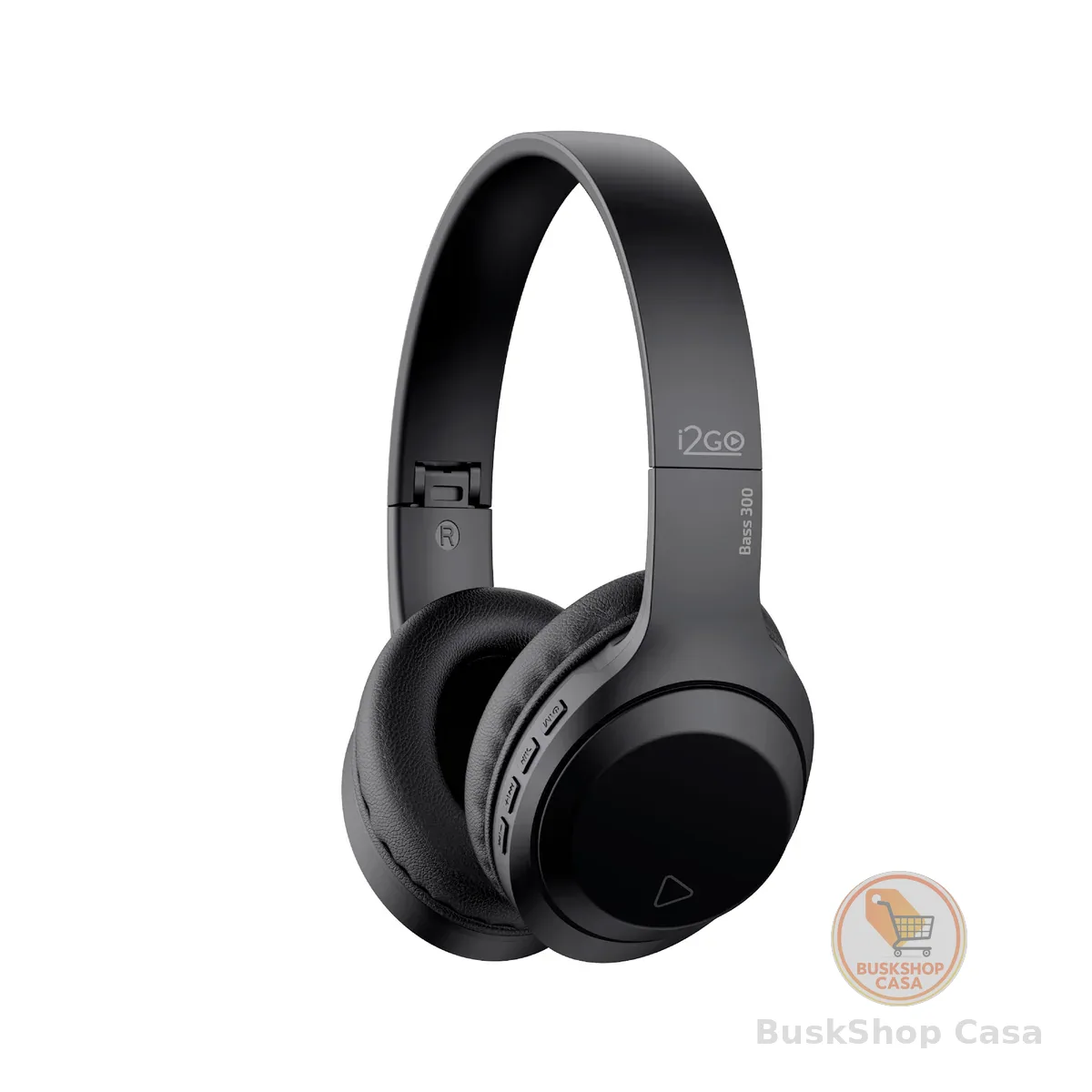 I2GO, Headphone Bass 300, Bluetooth, Microfone Integrado, Controle Multimídia, Até 10h de bateria, Tecnologia Dual Connect, Entrada cabo auxiliar P2 (incluso), Dobrável, Preto
