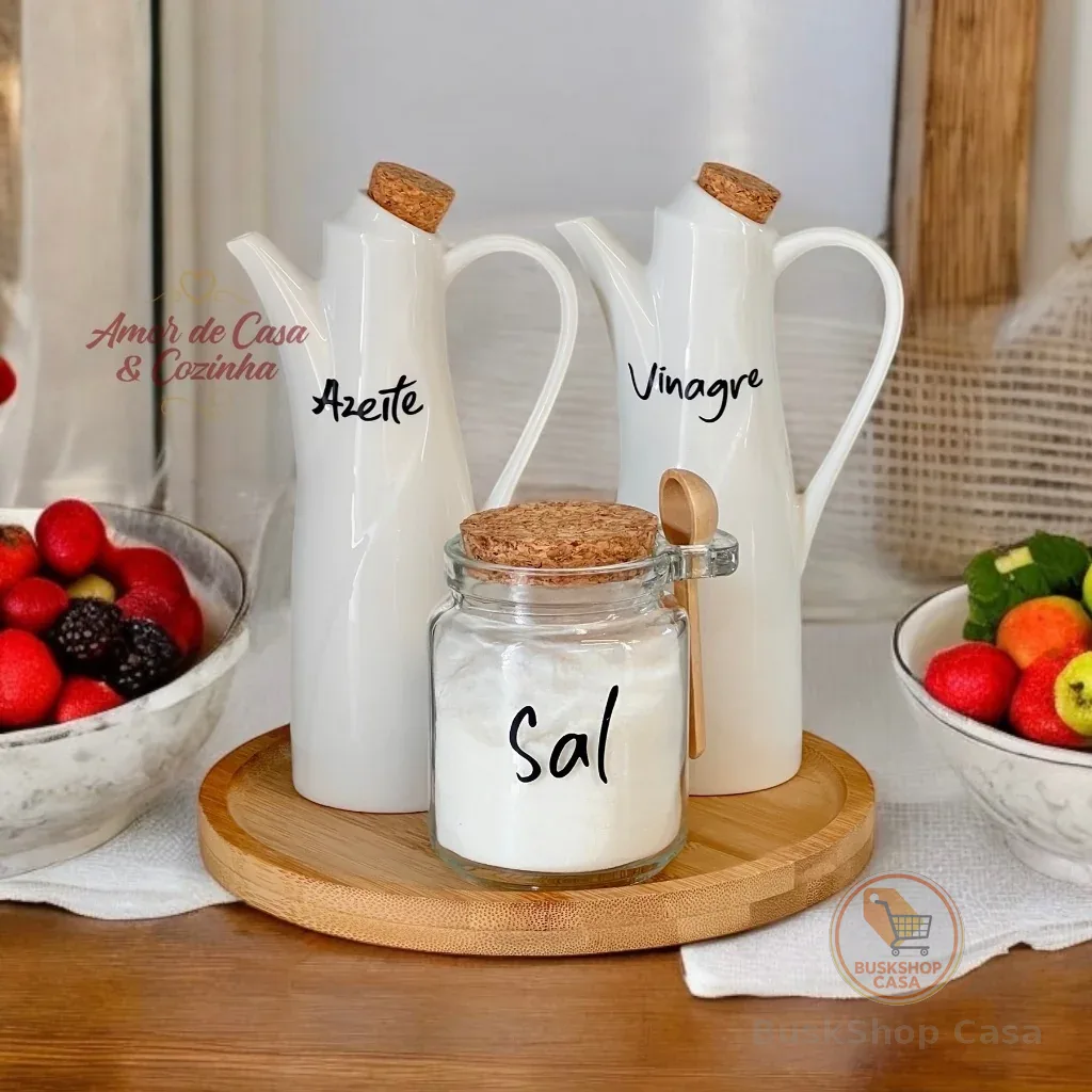 KIT GALHETEIRO DE PORCELANA COM ALÇA SALEIRO E BANDEJA GRANFINE 4 PEÇAS 250ML