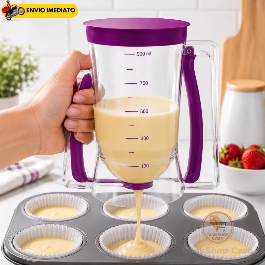 Jarra Dispenser Copo Dosador Medidor de Massas 900ml Cupcake Panqueca Waffle Crepe Bolo Confeitaria Manual Panquequeira