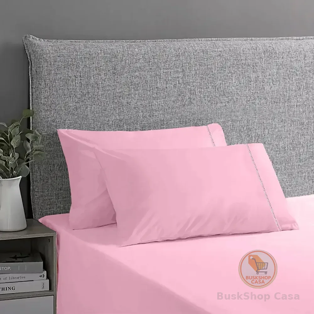 Jogo De Lençol 400 Fios Queen Rosa Liso 3 Peças Com Elástico Padrão Hotel