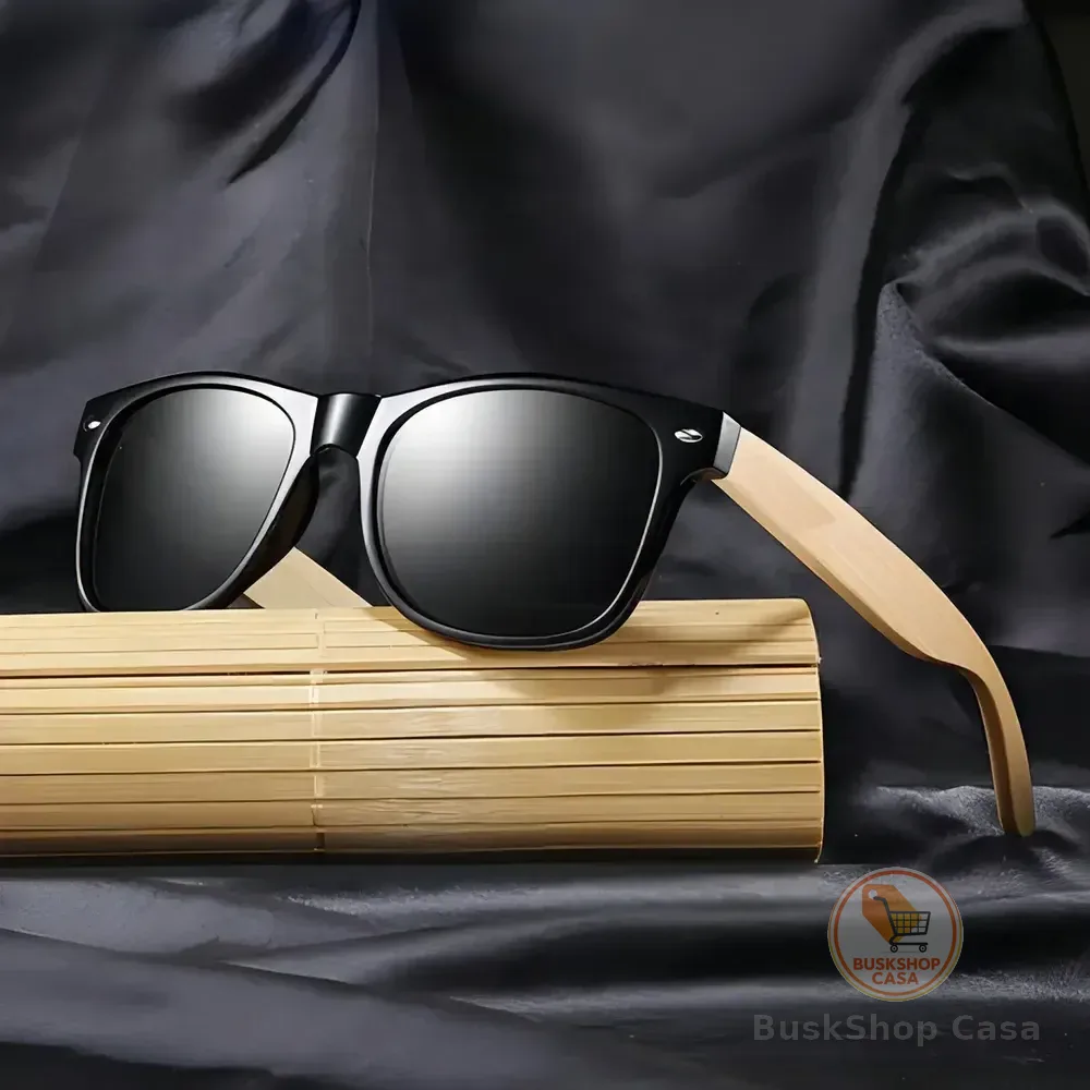 Óculos De Sol Quadrado Doxa Bambu Com Proteção Uv Cinza-escuro