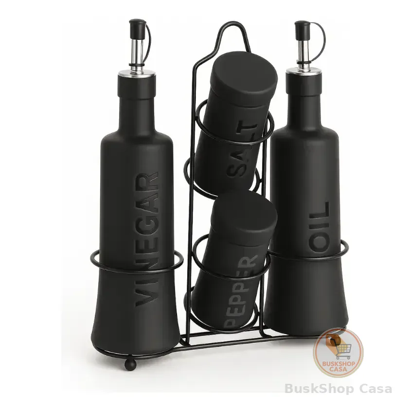 Kit 5 Peças Galheteiros E Saleiros Com Suporte Bico Dosador