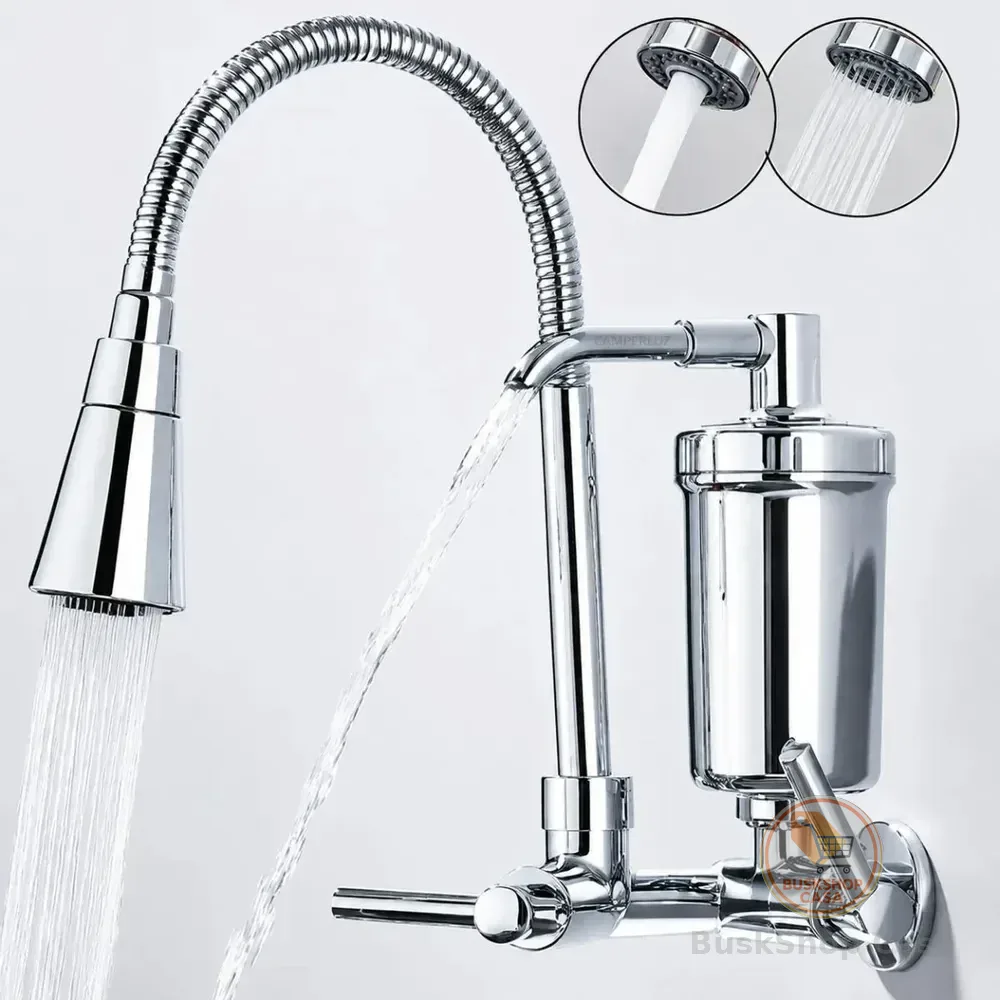 Torneira Gourmet Com Filtro Purificador De Água Flexível Pia Cozinha Bica De Parede 2 Jatos Cor Prateada Linha Premium - Marca Camperluz Prateada ( Parede C/ Filtro) Cromado