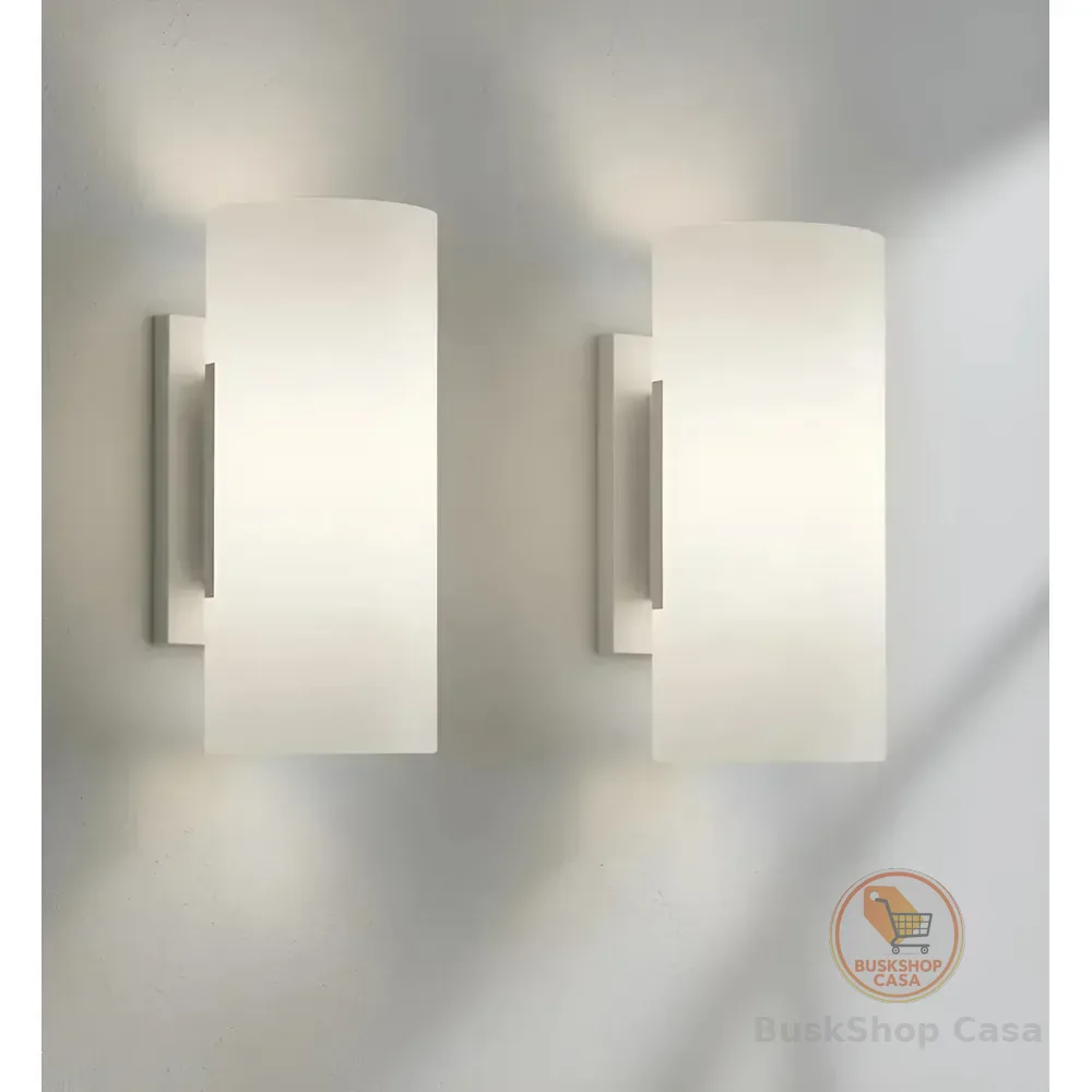 2x Arandelas De Parede Interna Vidro Fosco Luminária Branca Vidro Fosco / Base Metal Branca