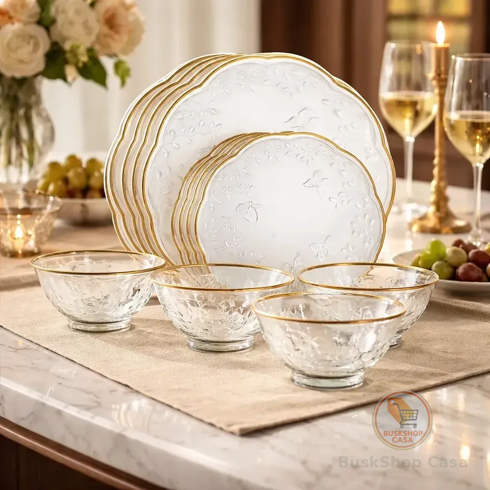 Jogo De Jantar 12 Pçs Cristal Fio De Ouro New Butterfly Lyor New Butterfly
