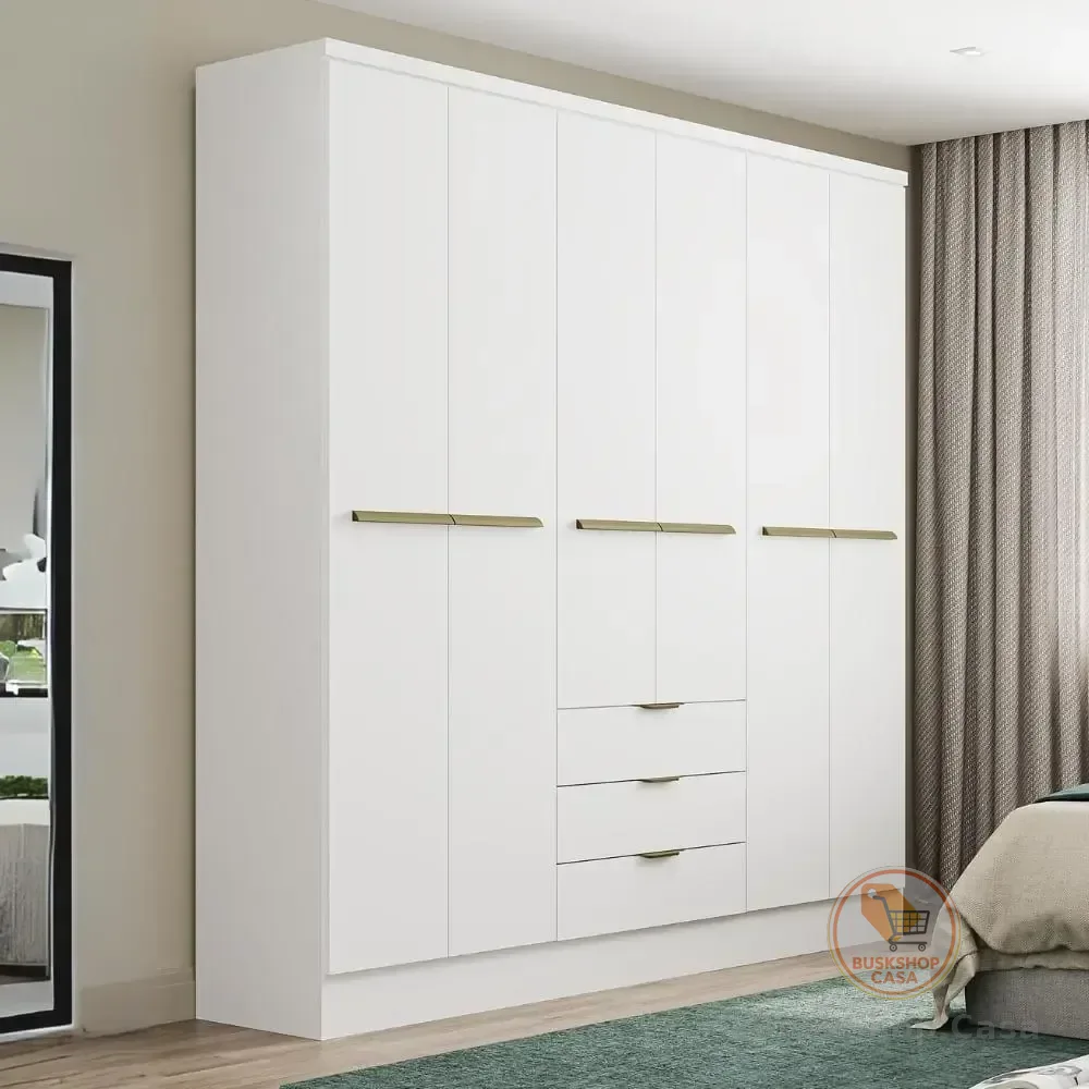 Guarda Roupa Casal Troy Carraro 6 Portas 3 Gavetas Branco Branco