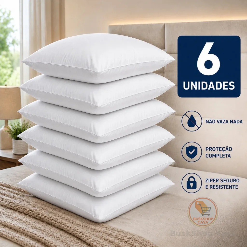 Kit Com 6 Fronhas Impermeável Anti - Ácaro Com Zíper Promoção Lançamento