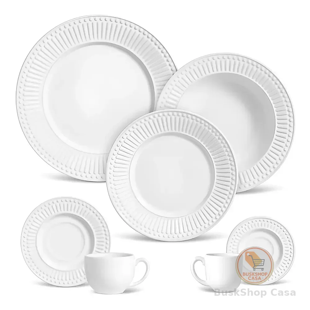 Jogo De Jantar Porto Brasil Cerâmica Ravenna Roma Branco 42 Peças