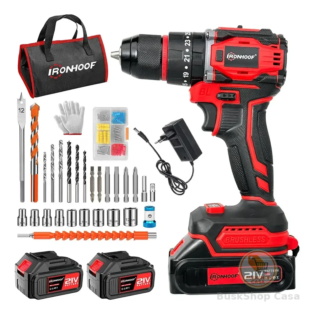 Parafusadeira Furadeira De Impacto Sem Fio 2 Baterias 21v Vermelho 127/220v 60